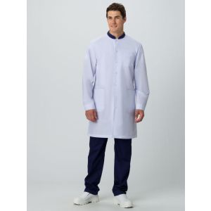 Халат мужской Симпл-001 (тк.Смесовая,120) MedLine, белый/т.синий
